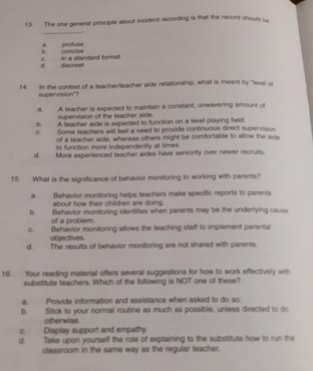 4. Your reading material lists several qualities