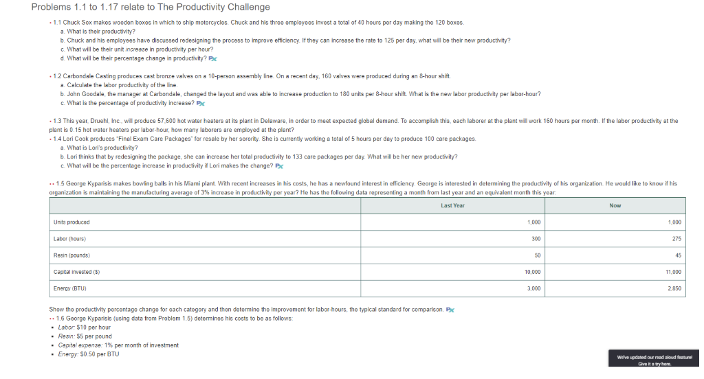 Problems 1.1 to 1.17 relate to The Productivity