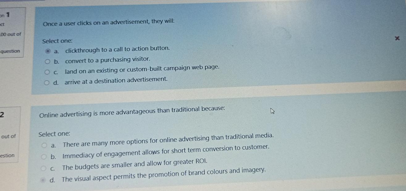 on 1 Once a user dicks on an advertisement, they