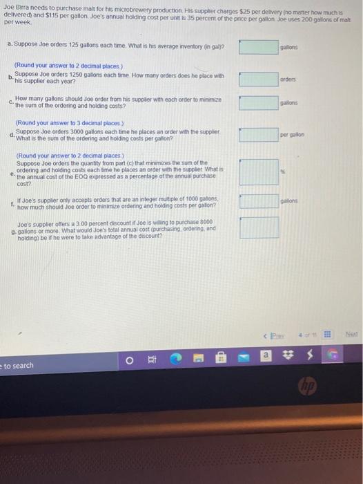 Joe Birra needs to purchase malt for his