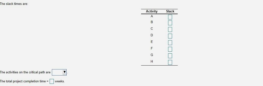 XYZ Company determined the activity times for a
