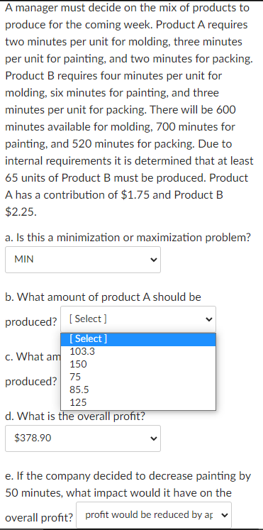 options for A = 103.3, 150, 75, 85.5, 125.5