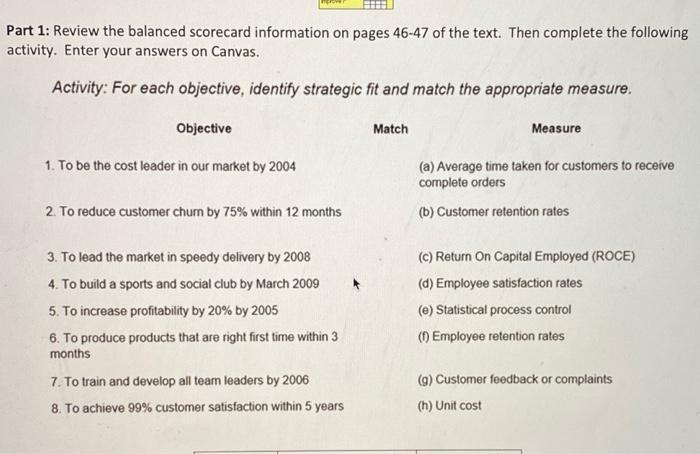 Part 1: Review the balanced Scorecard information