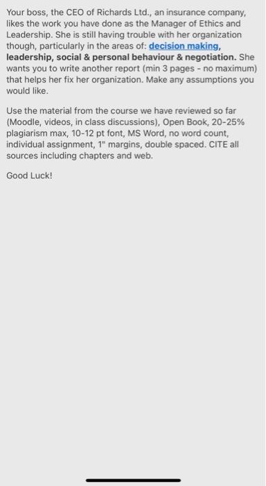 Your boss, the CEO of Richards Ltd., an insurance