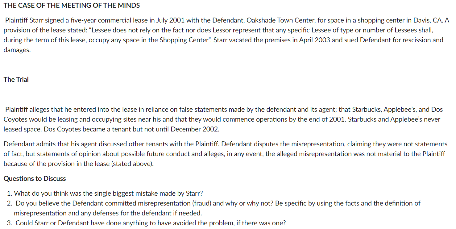 THE CASE OF THE MEETING OF THE MINDS Plaintiff