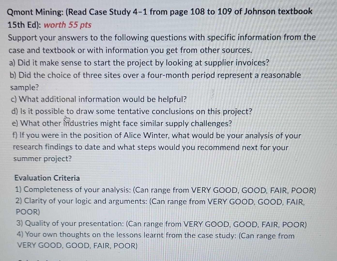 Qmont Mining: (Read Case Study 4-1 from page 108