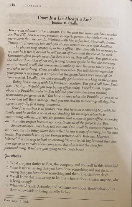 question 4 Case: Is a Lie Always a Lie? Joanne B.