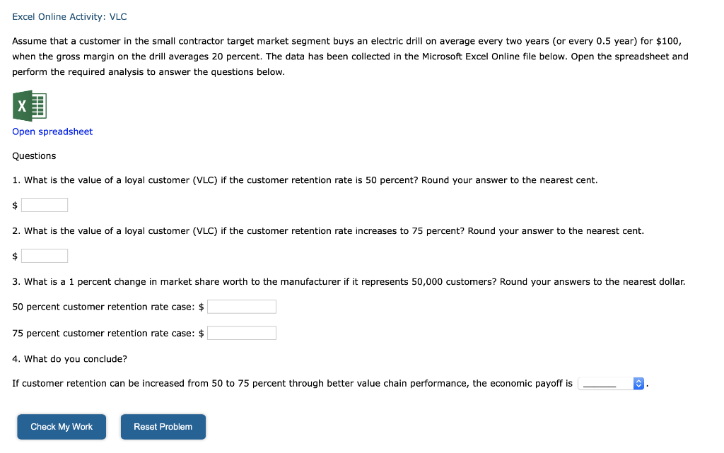 Excel Online Activity: VLC Assume that a customer