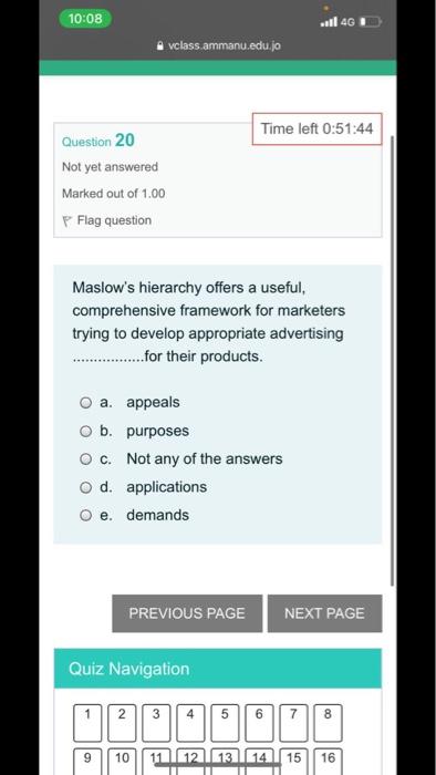 10:08 ill 4G vclass ammanu.edu.jo Time left