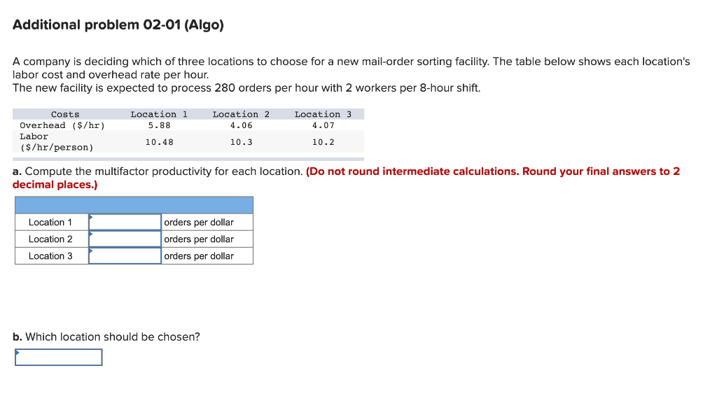 Additional problem 02-01 (Algo) A company is