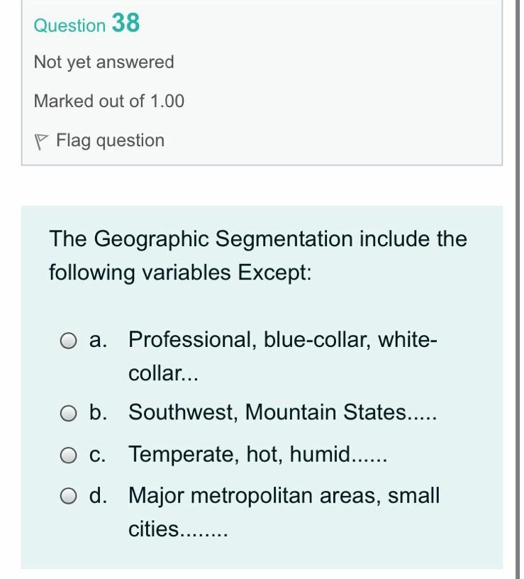 Question 38 Not yet answered Marked out of 1.00 P