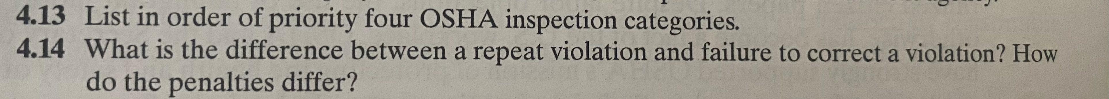 4.13 List in order of priority four OSHA