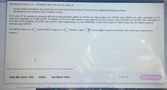 MacDonald Products, Inc. of Clarkson, New York,