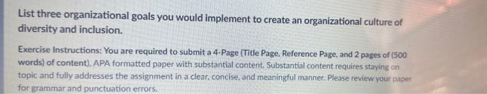 List three organizational goals you would