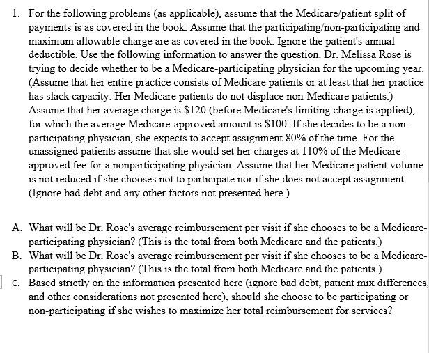 1. For the following problems (as applicable),