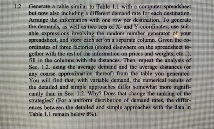 1.2 Generate a table similar to Table 1.1 with a