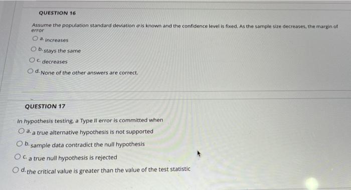 QUESTION 16 Assume the population standard