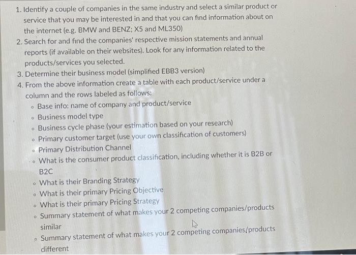 1. Identify a couple of companies in the same