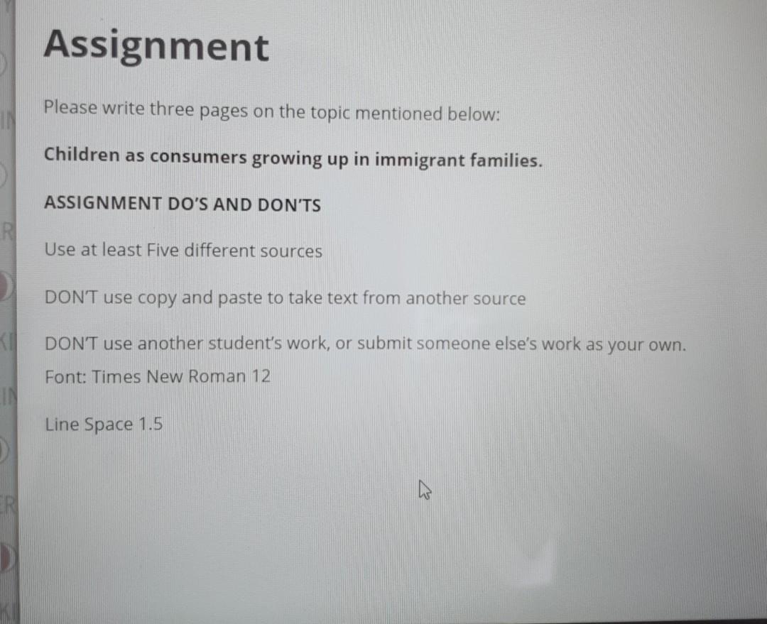 Assignment Please write three pages on the topic