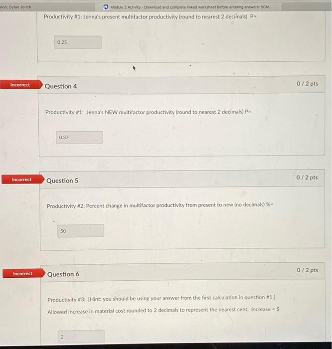 Part 2: Productivity Problem (Enter your answers
