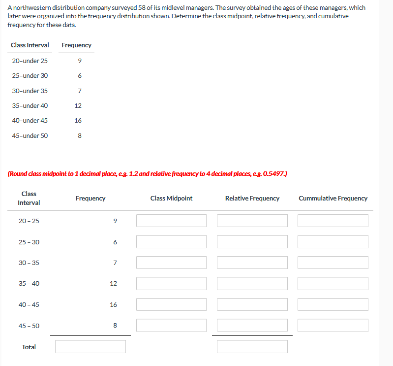 A northwestern distribution company surveyed 58