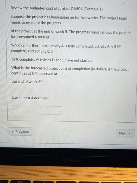 Review the budgeted cost of project GA504
