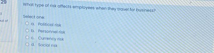 Question 27 Which type of risk is a civil war?