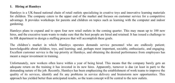 How should Hamleys select the best candidate?What