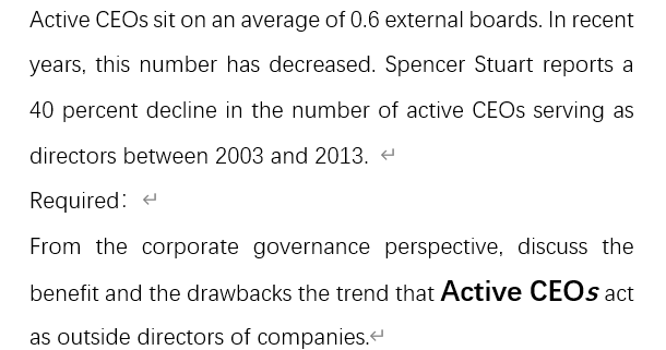 Active CEOs sit on an average of 0.6 external