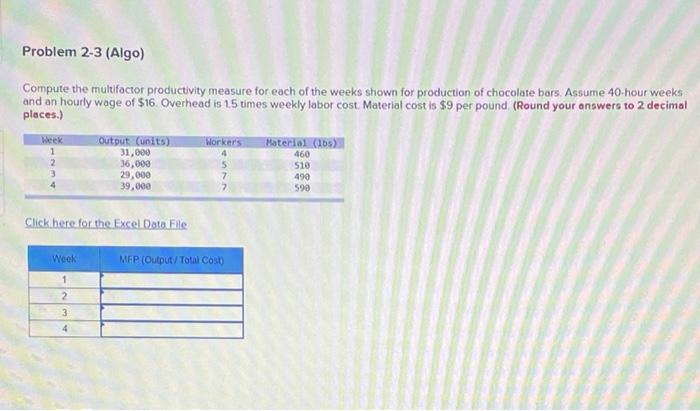 Problem 2-3 (Algo) Compute the multifactor