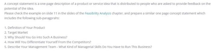 Selling home electronics A concept statement is a