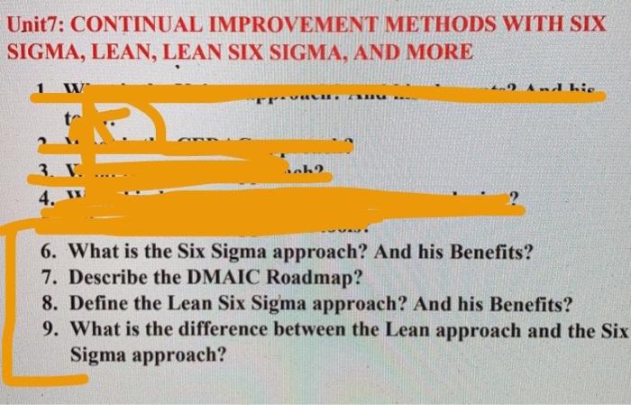 Unit7: CONTINUAL IMPROVEMENT METHODS WITH SIX