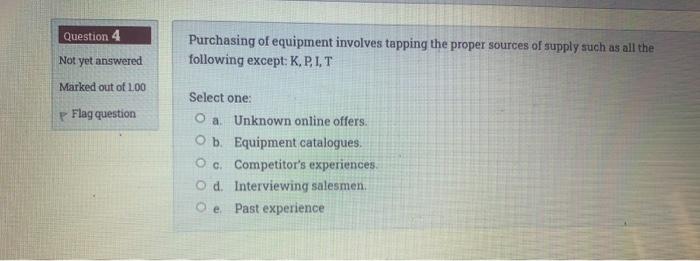 Question 4 Purchasing of equipment involves