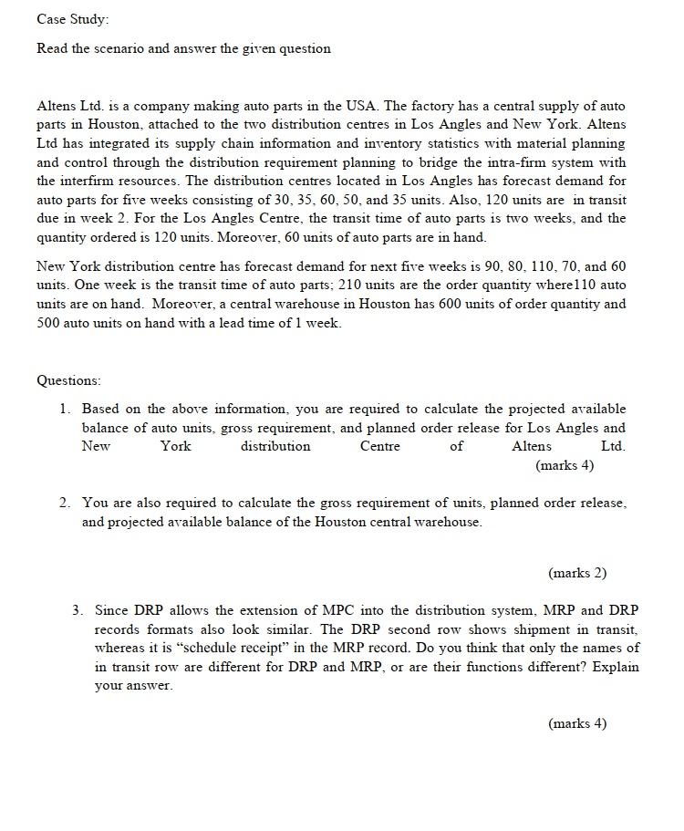 Case Study: Read the scenario and answer the