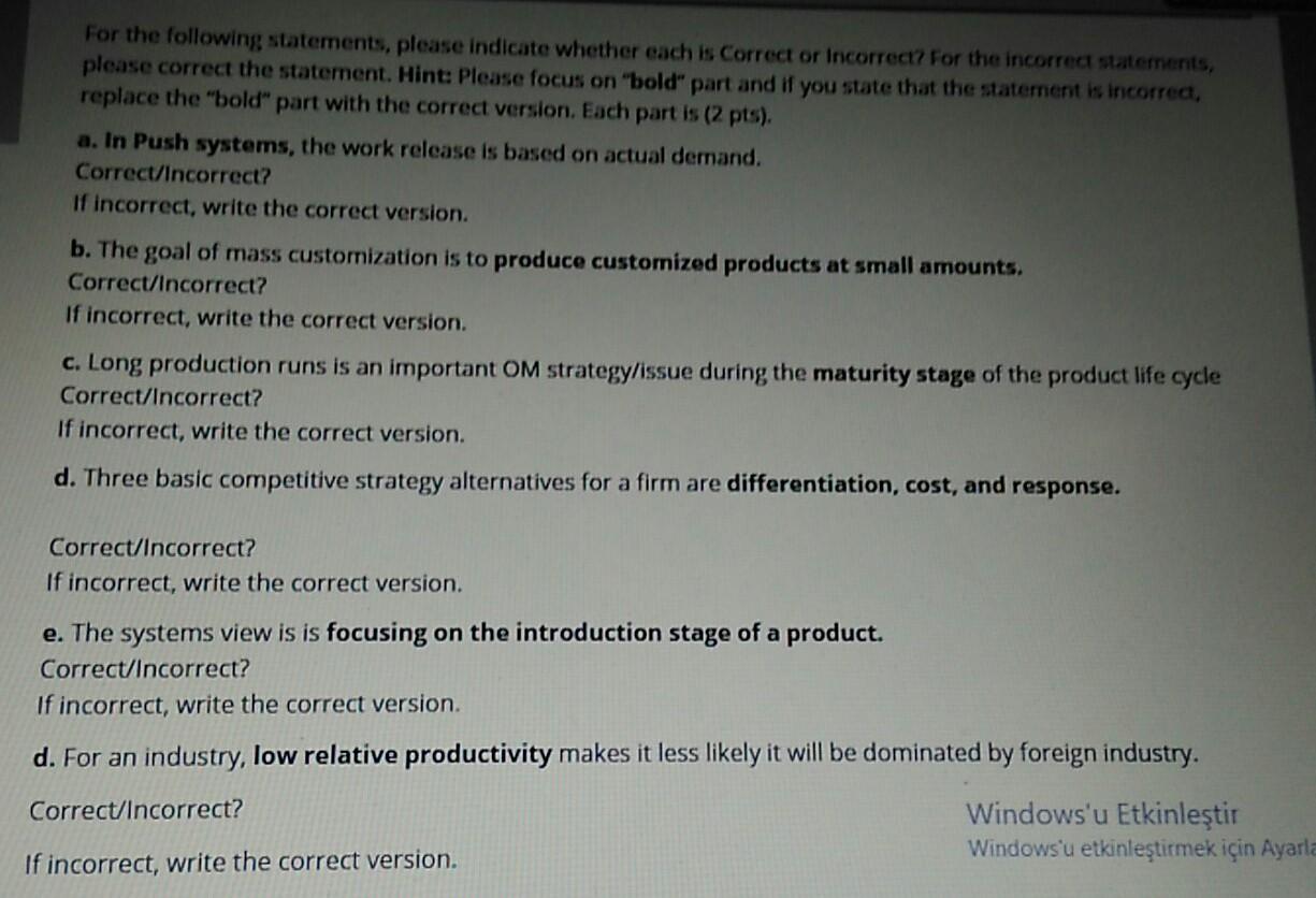 For the following statements, please indicate