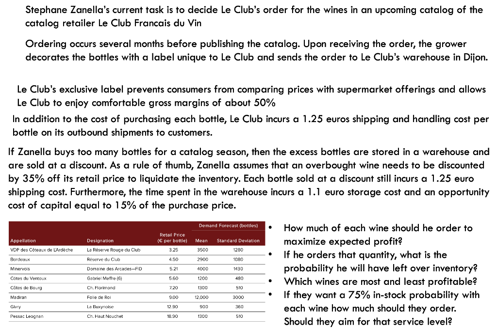 Questions: A) Which wine has the highest expected