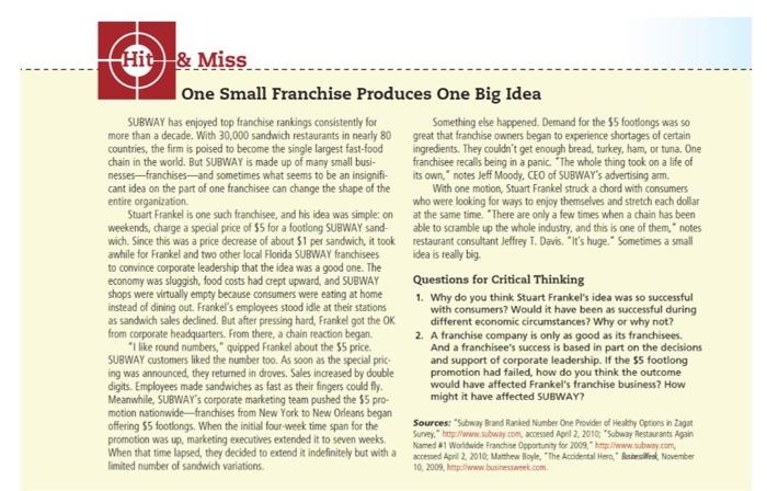 Hit & Miss One Small Franchise Produces One Big