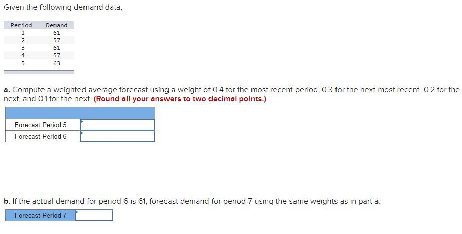Given the following demand data, Period 1 2 3 4 5