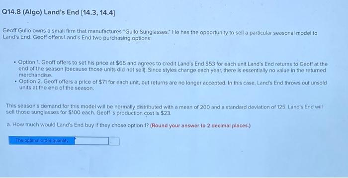Q14.8 (Algo) Land's End (14.3, 14.4] Geoff Gullo