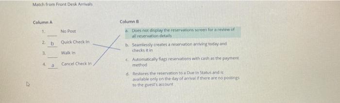 Match from Front Desk Arrivals Column A Column 1.