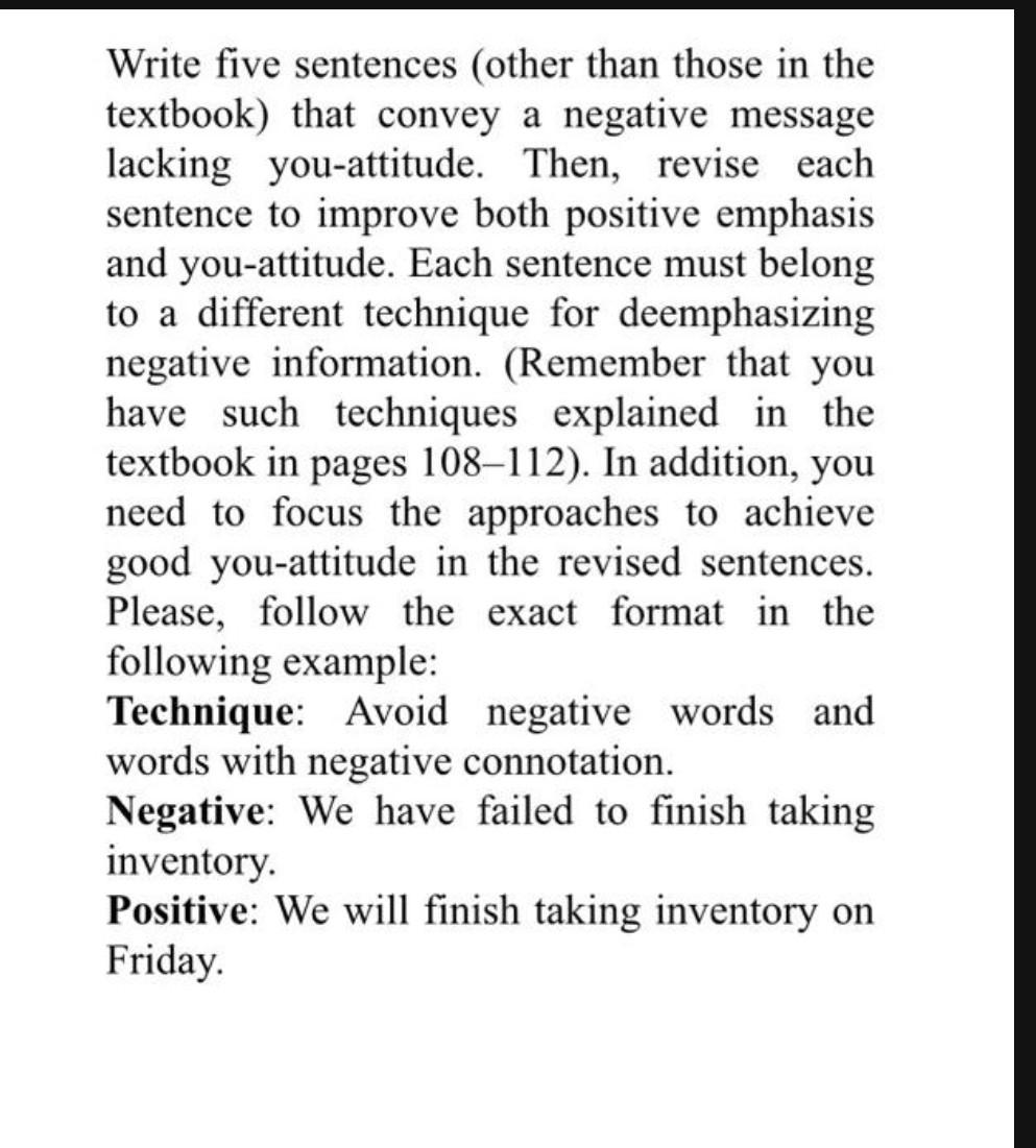 Write five sentences (other than those in the