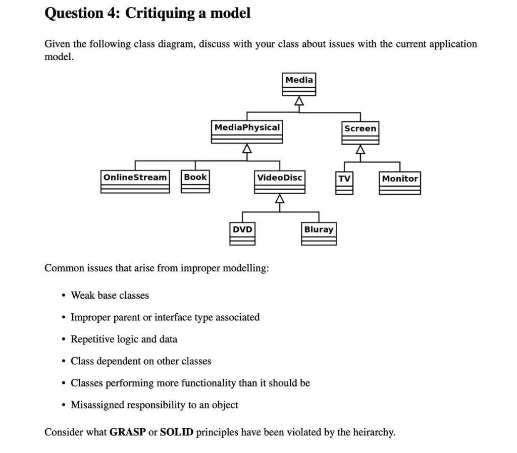 Question 4: Critiquing a model Given the