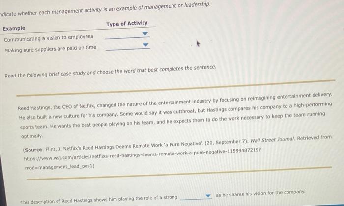 ndicate whether each management activity is an