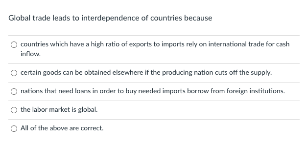 Global trade leads to interdependence of