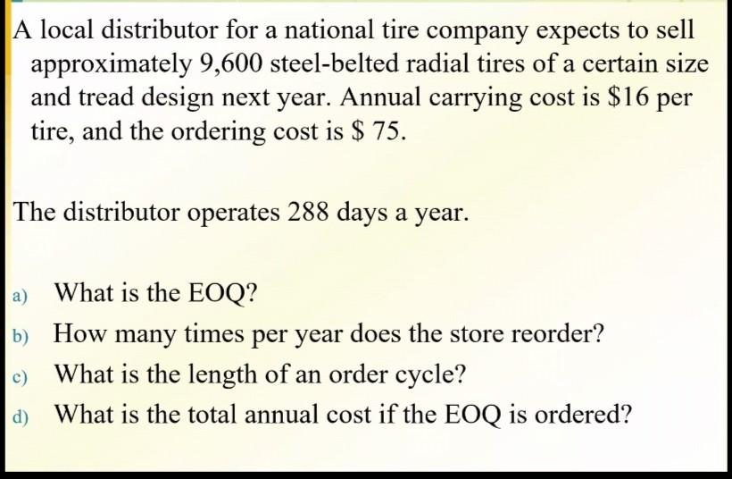 A local distributor for a national tire company