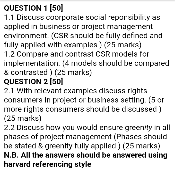 QUESTION 1 [50] 1.1 Discuss coorporate social