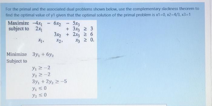 For the primal and the associated dual problems