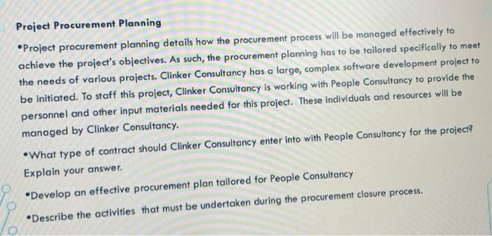 Project Procurement Planning Project procurement
