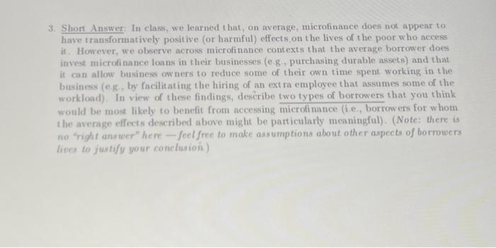 3. Short Answer: In class, we learned that, on