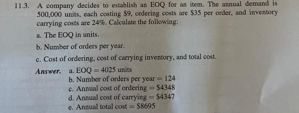 1.3. A company decides to establish an EOQ for an